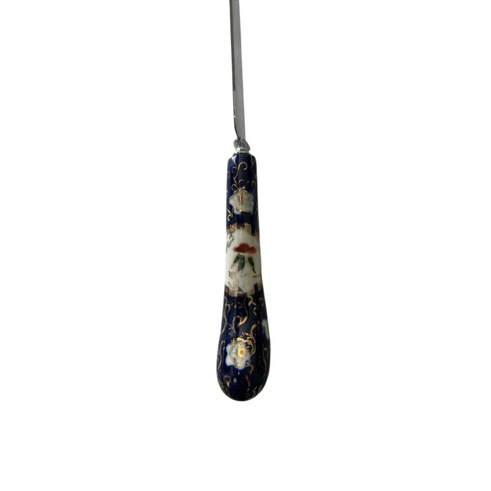 Sheffield England Stainless Steel Bread Knife Cobalt‎ Blue Porcelain Gold Handle